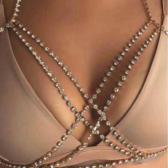 Sexy Crystal Rhinestone Cage Bra Harness - Picture 3 of 15